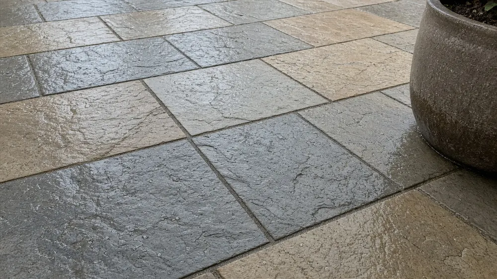 Example image: close-up of wet riven sandstone showing natural colour variation